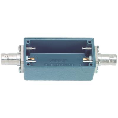 'BNC-Weiblich-Adapter in blauer Kunststoffhülle mit Logo "POMONA ELECTRONICS". Verbindet zwei BNC-Stecker, Links- und Rechtsanschluss.'