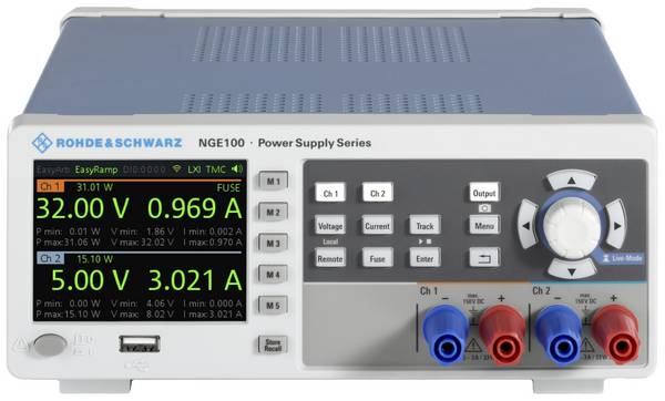 Rohde & Schwarz NGE-COM3b Labornetzgerät, einstellbar 0 - 32 V/DC 0 - 3 A 100 W USB OVP, fernsteuerbar Anzahl Ausgänge 3 x