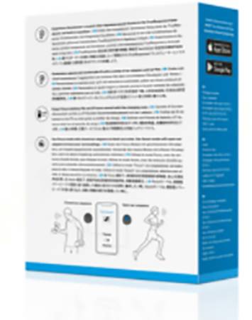 Verpackungsrückseite eines Produkts mit Anleitungen und Illustrationen. Eine App-Werbung ist seitlich zu sehen.