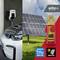 'Elektroauto bei einer Ladestation, Solarpanels im Hintergrund, ein digitales Multimeter in der Nähe, verbindet Laden und Energie.'