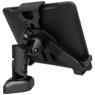 Ein schwarzer Tablet-Ständer mit verstellbarem Arm, der Stabilität und Flexibilität für unterschiedliche Betrachtungswinkel bietet.