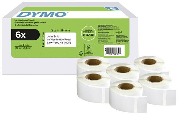 DYMO 2177564 Etiketten Rolle 25 x 54 mm Weiß 3000 St. Permanent haftend Versand-Etiketten