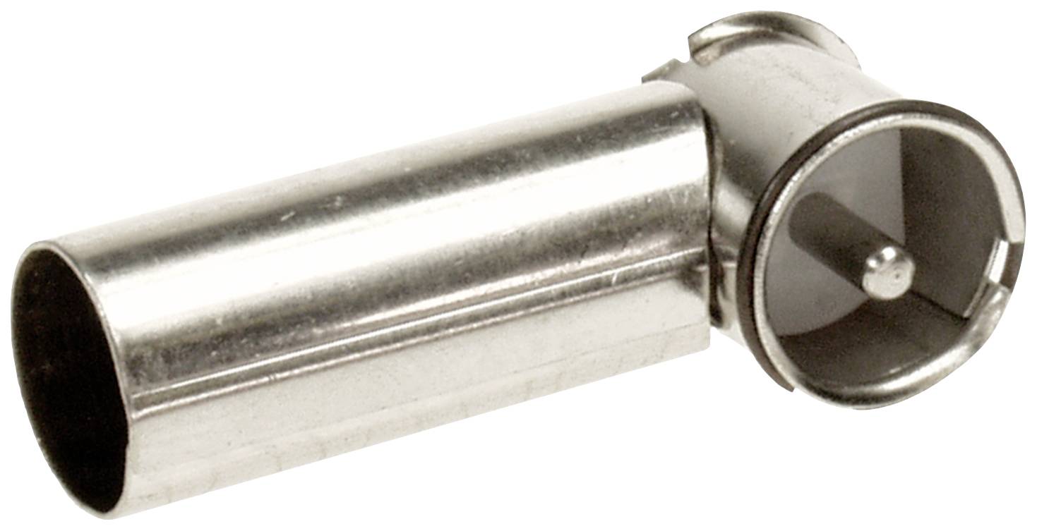 Ein TV-Koaxialstecker aus Metall mit zylindrischem Design, typisch für den Anschluss von Fernsehkabeln an Antennenbuchsen.