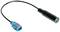 Adapterkabel mit einem blauen flachen Stecker und einer schwarzen zylindrischen Buchse, verwendet für KFZ-Antennenanschluss.