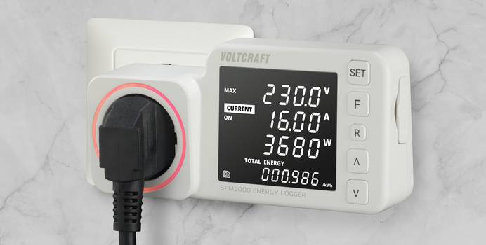 Energiekosten-Messgerät mit Display und LED-Ring mit Farbwechsel je nach Verbrauch