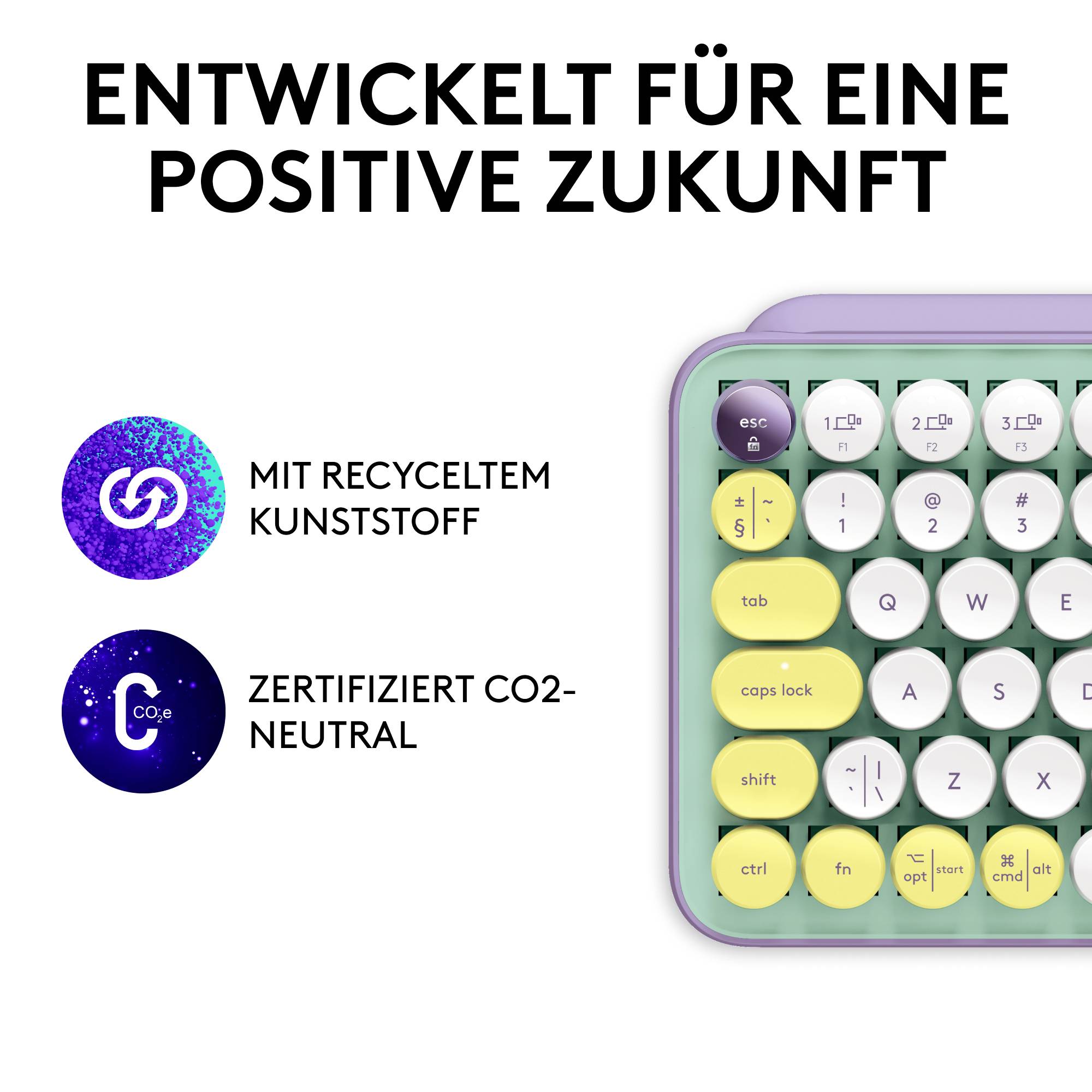 Logitech POP Bluetooth® Tastatur Deutsch, QWERTZ Violett, Minze, Gelb Easy Switch 3 Geräte, Multimediatasten, Multipair--6