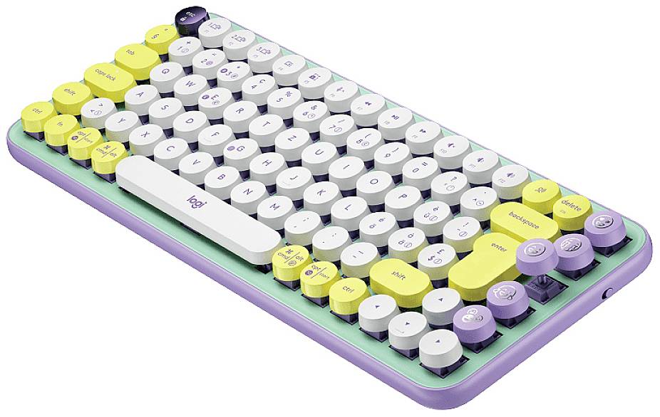 Logitech POP Bluetooth® Tastatur Deutsch, QWERTZ Violett, Minze, Gelb Easy Switch 3 Geräte, Multimediatasten, Multipair--1