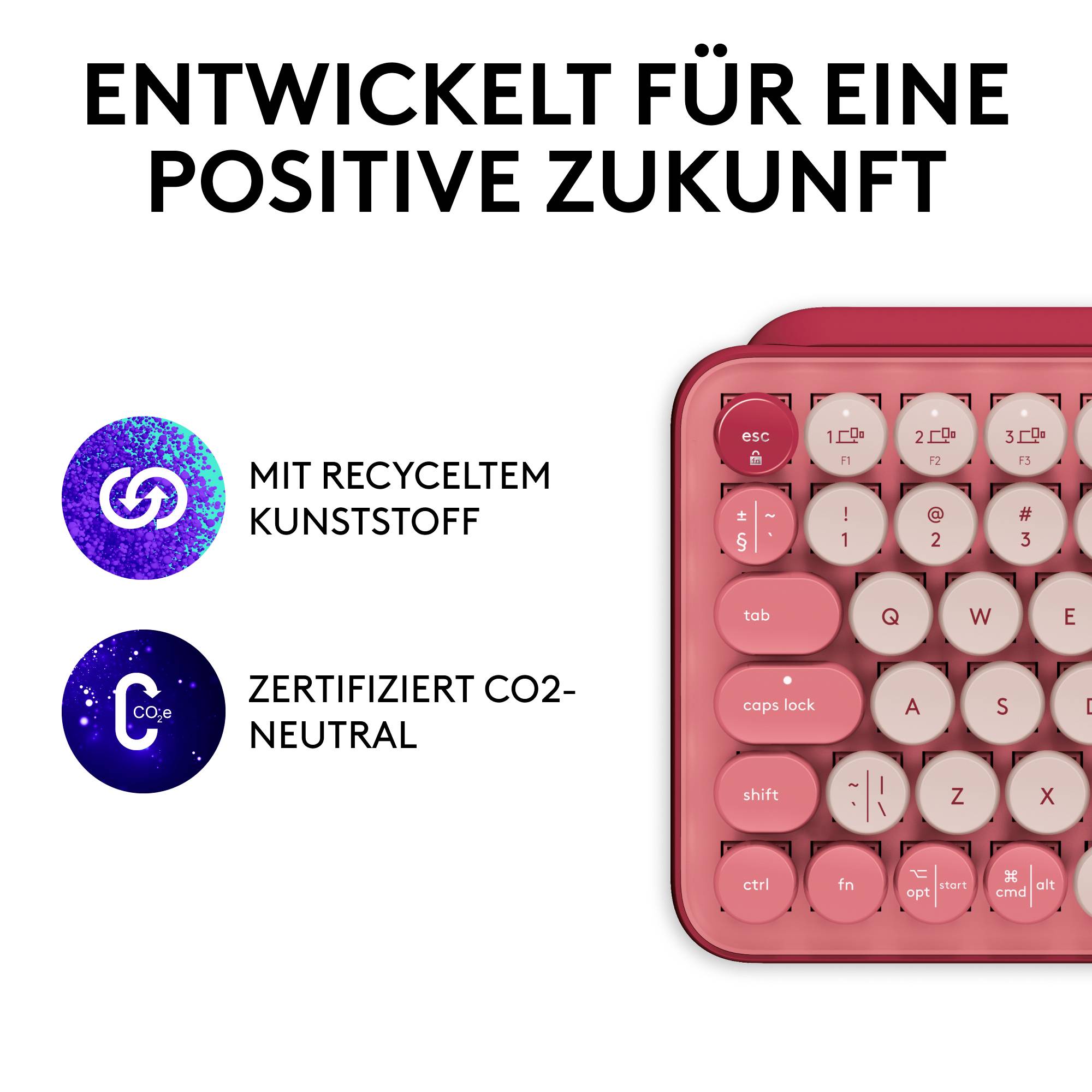 Logitech POP Bluetooth® Tastatur Deutsch, QWERTZ Himbeerrot, Korallenrot Easy Switch 3 Geräte, Multimediatasten, Multipa-6