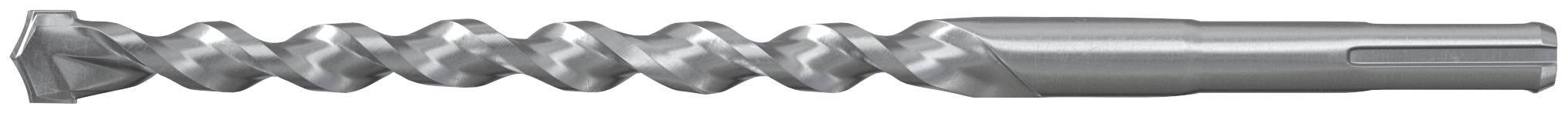 Ein Metallbohrer mit spitzer Spitze, horizontal auf weißem Hintergrund dargestellt.