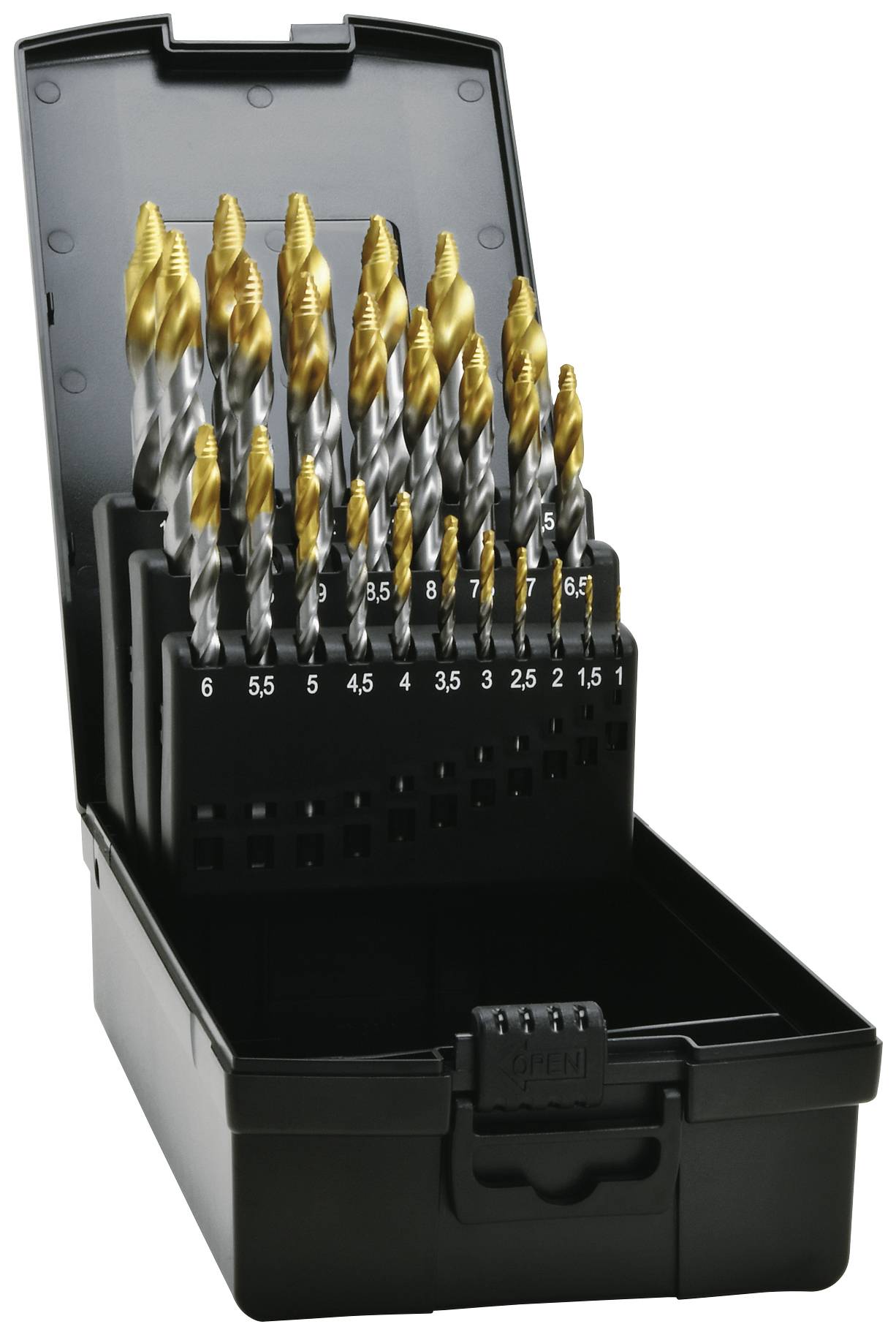 Exact 74562 HSS TIN-TIP Spiralbohrer 1 mm, 1.5 mm, 2 mm, 2.5 mm, 3 mm, 3.5 mm, 4 mm, 4.5 mm, 5 mm, 5.5 mm, 6 mm, 6.5 mm,
