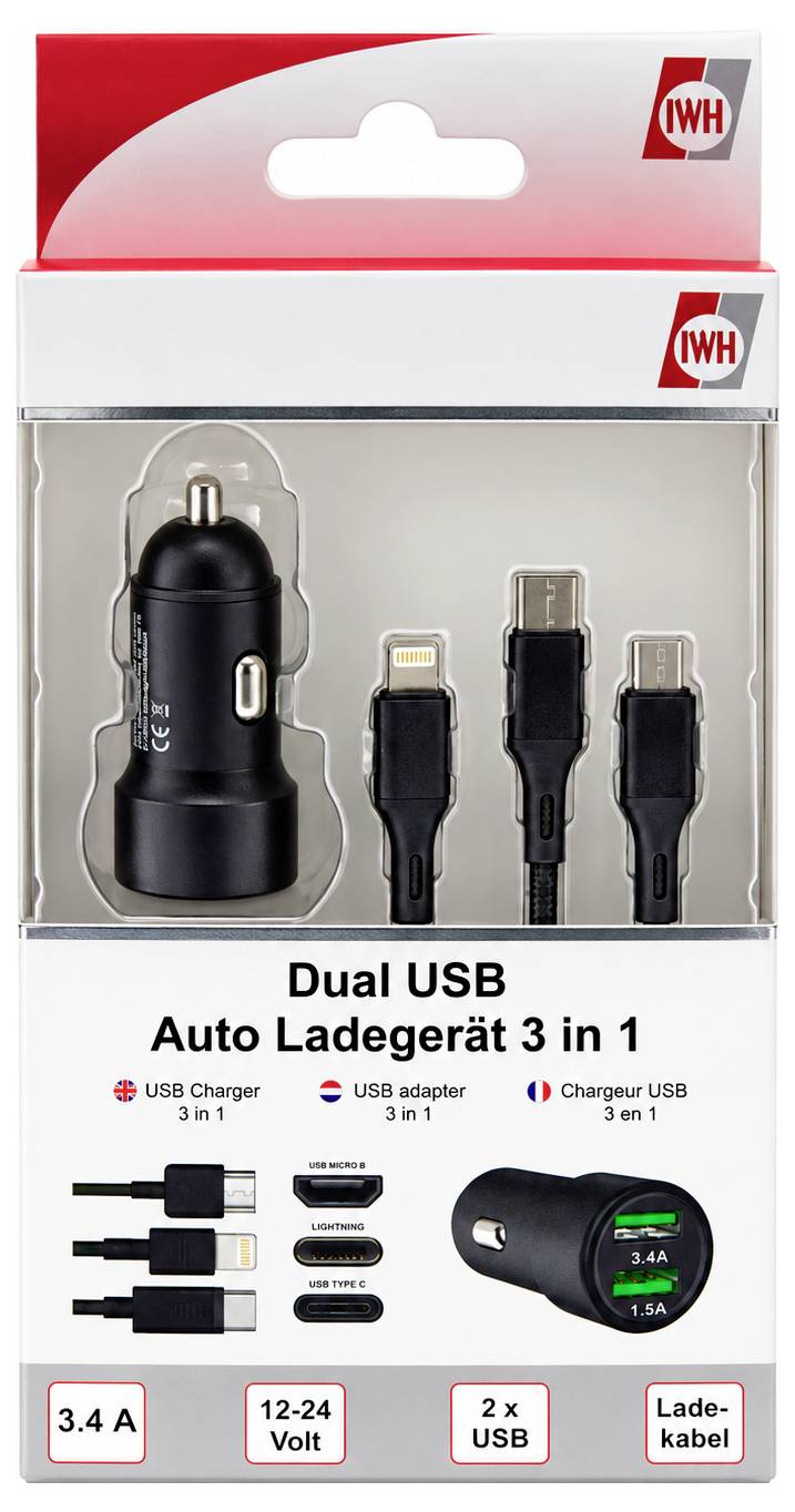 IWH Dual USB Auto Ladegerät 3IN1 12/24V / 3,4A Belastbarkeit Strom max.=3.4 A Ladegerät 12/24 V-2