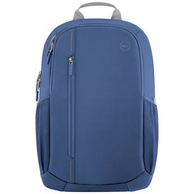 Blauer Rucksack mit mehreren Reißverschlüssen und Fächern, geeignet für den Transport von Laptops und persönlichen Gegenständen.