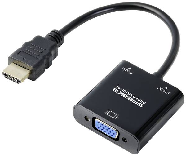SpeaKa Professional SP-10352148 HDMI / VGA Adapter [1x HDMI® - 1x VGA] Schwarz  0.15 m