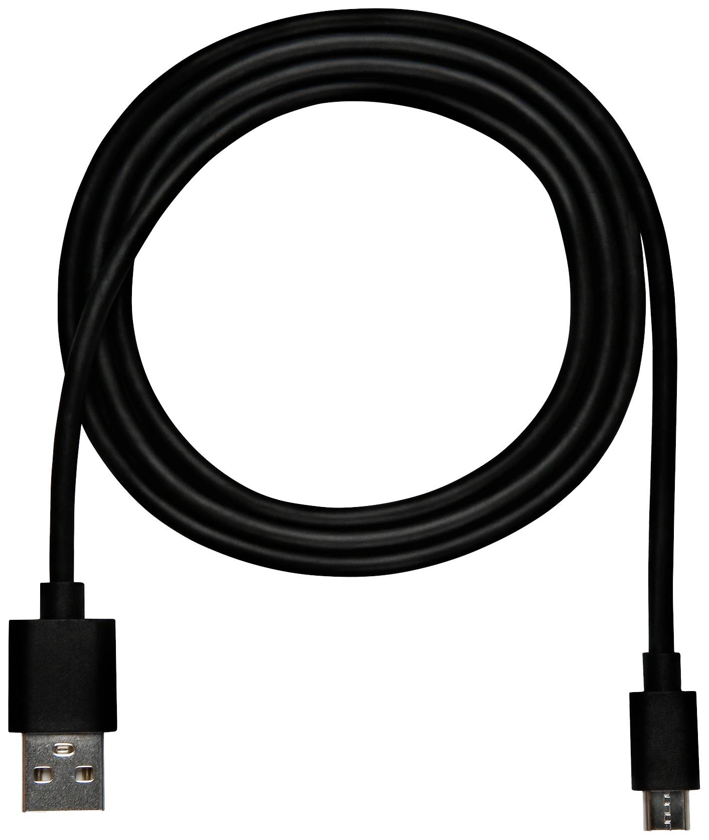 Schwarzes USB-Kabel mit USB-A- und USB-C-Stecker. Geeignet zum Verbinden oder Laden von Geräten.