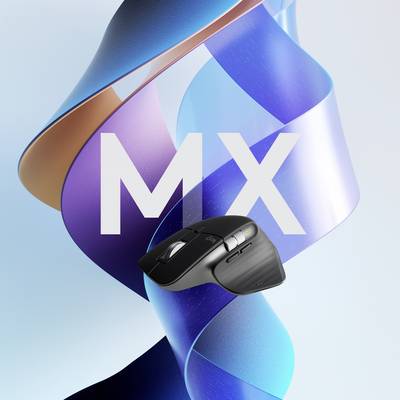 Ein Bild einer Computermaus vor einem bunten Hintergrund mit den Buchstaben 'MX'.