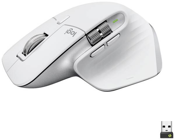 Logitech MX Master 3S  Ergonomische Maus Bluetooth®, Funk   Optisch Hellgrau 7 Tasten 8000 dpi Abnehmbares Kabel, Ergonomisch, Intelligentes Scrollrad, Wiederaufladbar