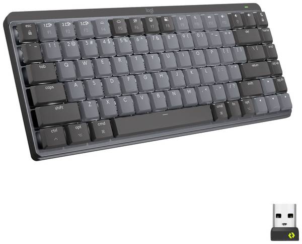 Logitech MX Mechanical Mini (Tacticle Quiet) Bluetooth®, Funk Tastatur Deutsch, QWERTZ Graphit Abnehmbares Kabel, Beleuchtet, Wiederaufladbar