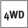 '4WD' in weißen Buchstaben auf schwarzem Hintergrund.