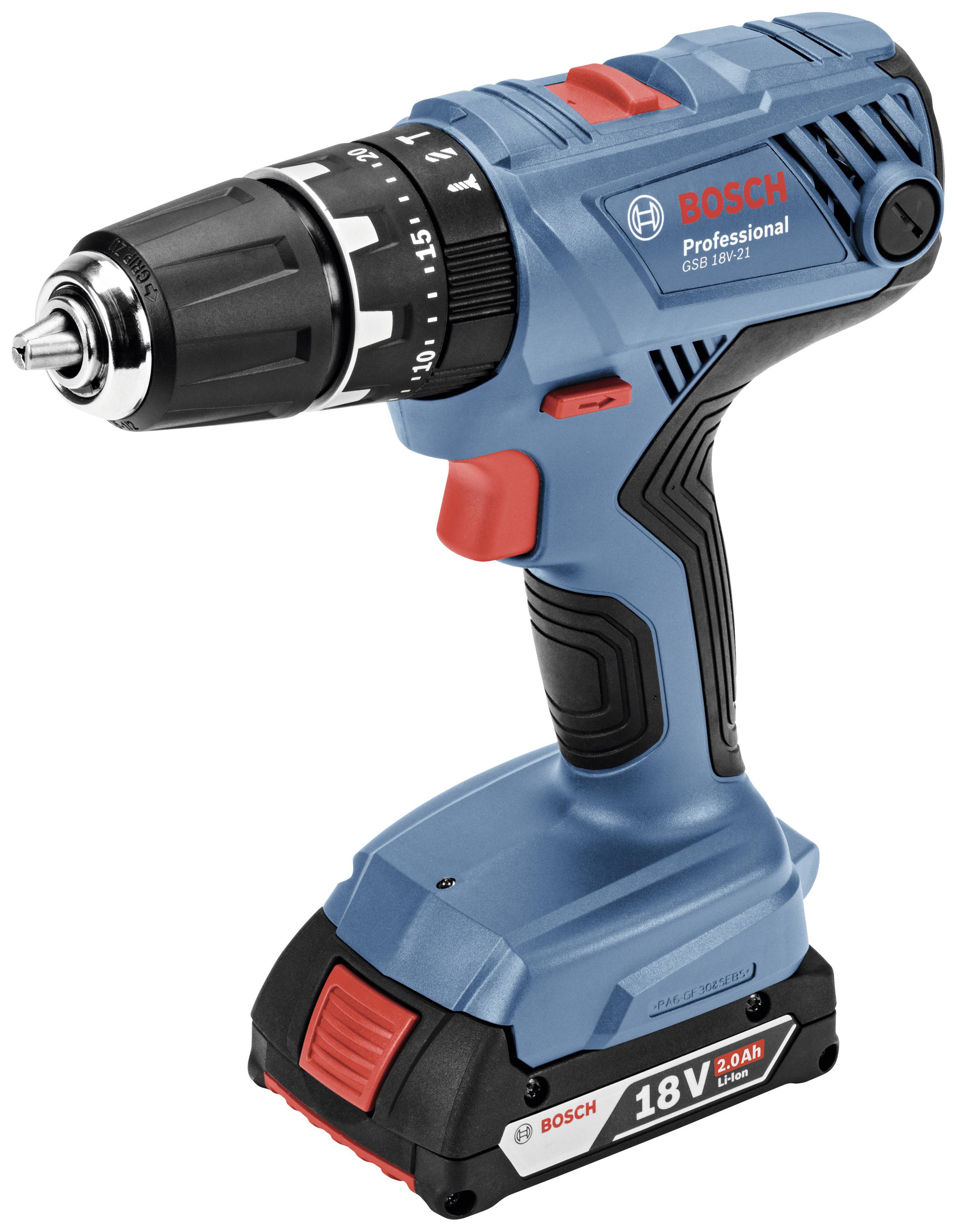 Bosch Professional GSB 18V-21 -Slagborrmaskin batteri inkl. 2x batterier, inkl. laddare, inkl. väska