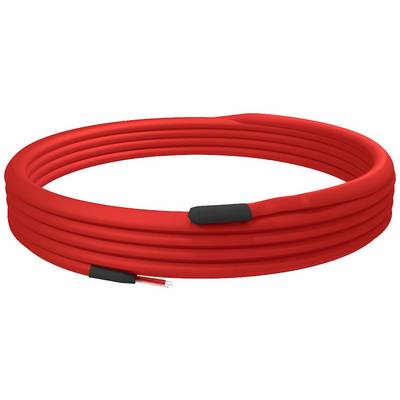 Rotes Heizkabel aufgewickelt, isoliert und für den äußeren Einsatz konzipiert. Ideal zum Schutz vor Frost.