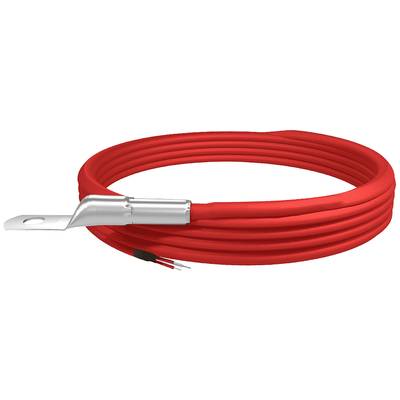 Rotes Kabel mit Befestigungslasche und zwei freien Enden.