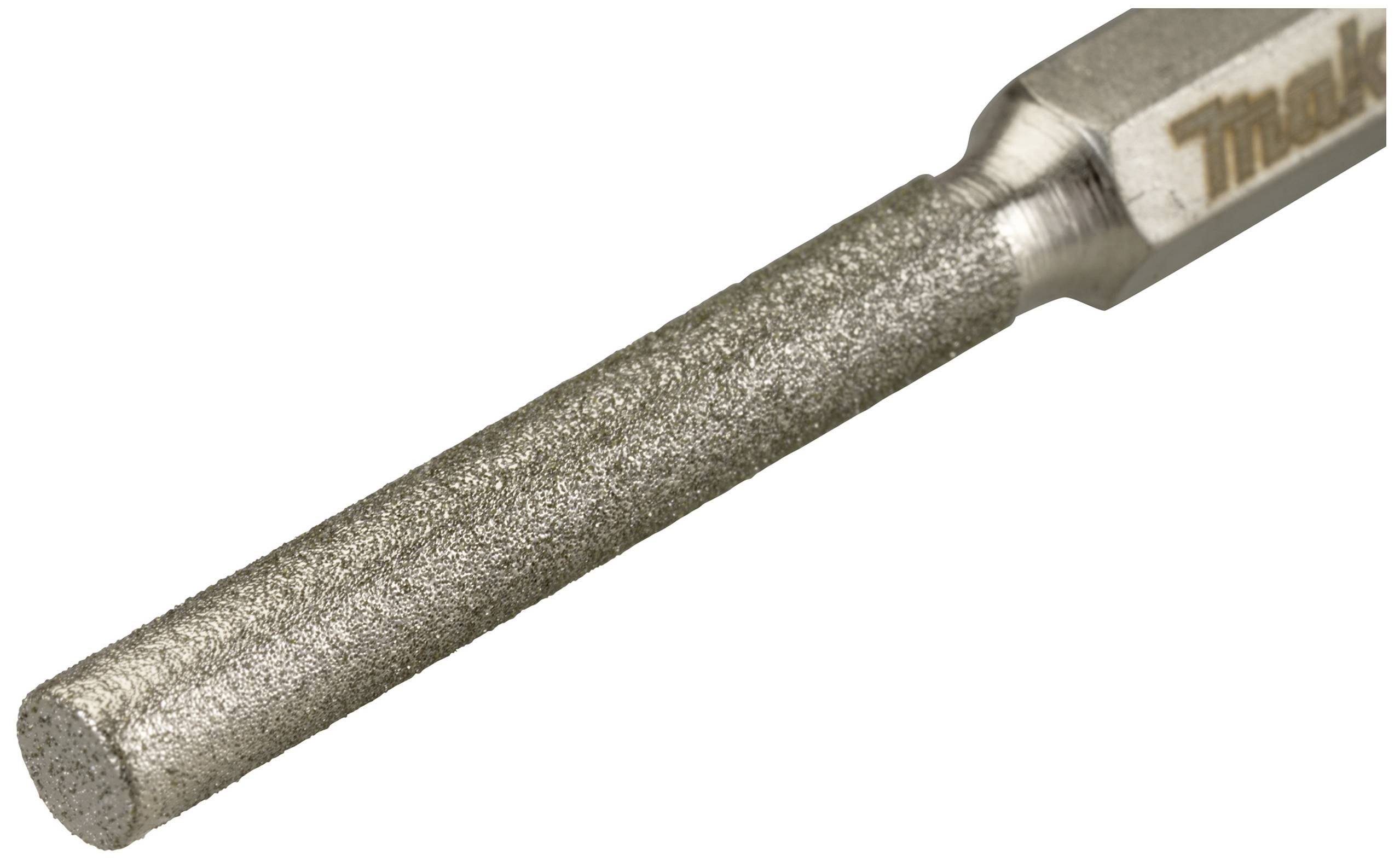 Zylindrischer, diamantbeschichteter Bohrer mit hexagonalem Schaft zum präzisen Bohren in harten Materialien.