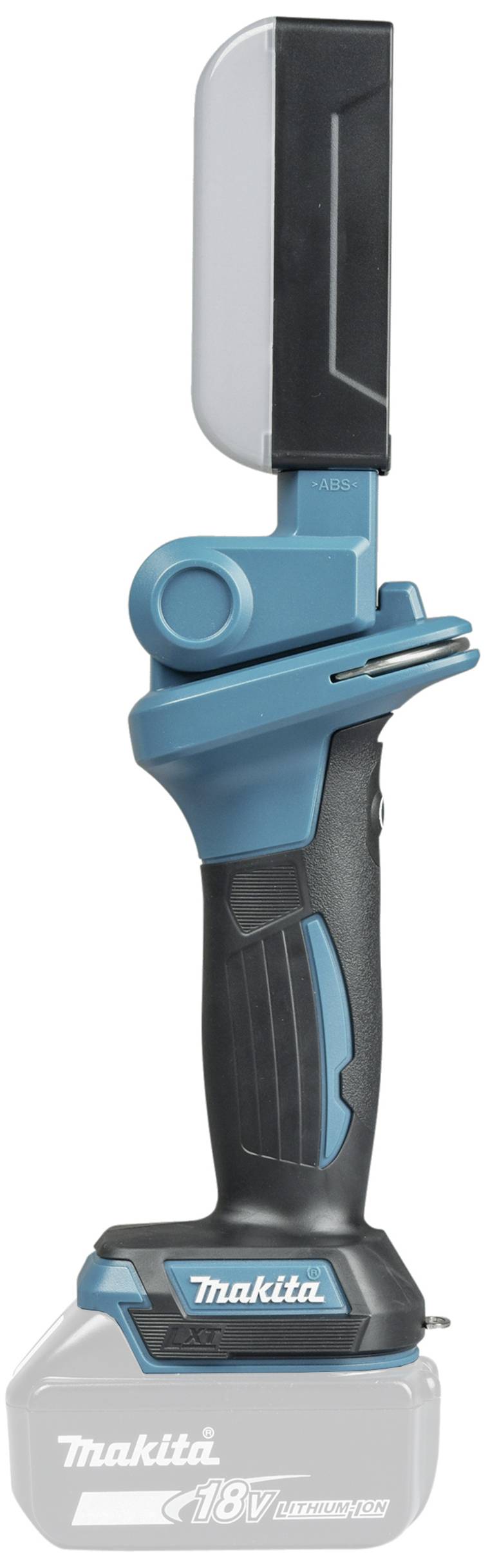 Kabellose Arbeitsleuchte mit schwenkbarem Kopf, blau-schwarzes Design, geeignet für flexible Beleuchtung bei Arbeiten in dunklen Bereichen.