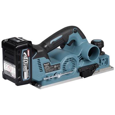 Elektrischer Handhobel in Blau mit Akku-Antrieb, seitlicher Führung und gummiertem Griff.