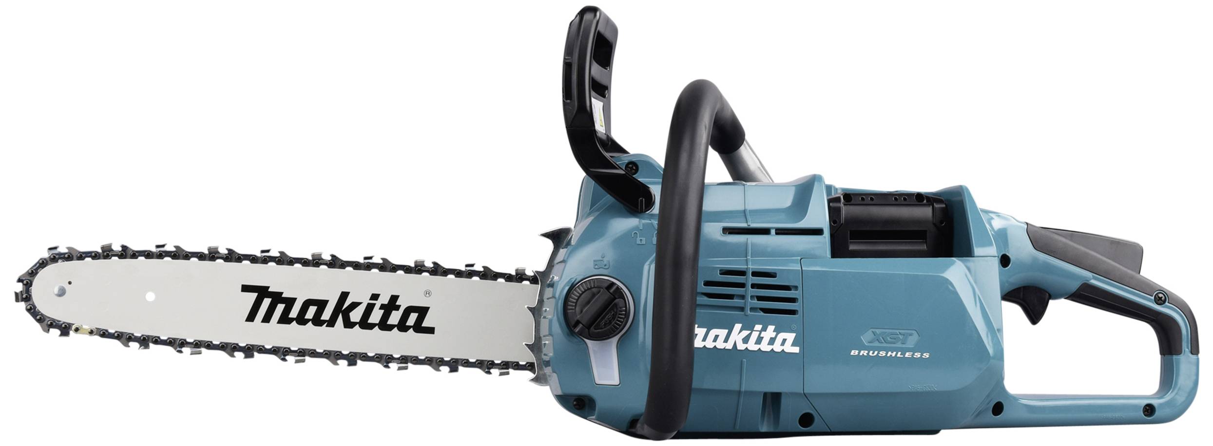 Eine blaue elektrische Kettensäge mit dem Markennamen an der Klinge, geeignet für Heimwerker- oder Gartenarbeiten.
