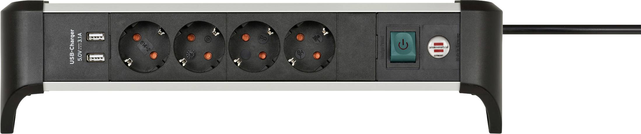 Brennenstuhl 1391040410 Steckdosenleiste mit Schalter Silber, Schwarz Schutzkontakt 1 St.