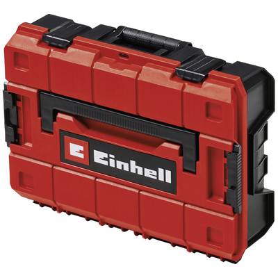 Roter Werkzeugkoffer mit dem Logo 'Einhell' auf der Vorderseite. Geeignet zum sicheren Transport und zur Aufbewahrung von Werkzeugen.