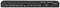 'Ansicht eines schwarzen Geräts mit mehreren blauen LED-Anzeigen, Knöpfen und einem USB-Service-Anschluss.'