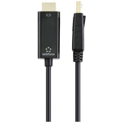 Ein schwarzes HDMI-Kabel mit einem USB-C-Stecker, Hersteller-Logo 'renkforce' sichtbar. Geeignet für Audio- und Videoübertragung.