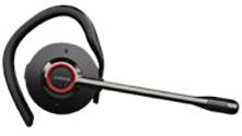 Bluetooth-Headset mit Ohrbügel und einem langen, schmalen Mikrofonarm.