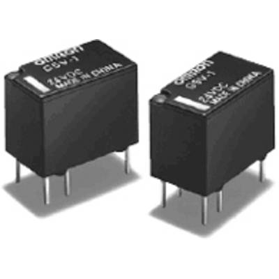 Zwei schwarze elektronische Relais mit der Aufschrift 'OMRON G5V-1' und '24 VDC', jedes mit vier Metallpins zur Montage auf einer Platine.