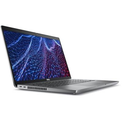 Ein Laptop mit einem bunten, grafischen Muster auf dem Bildschirm. Das Gehäuse ist dunkelgrau und der Laptop ist leicht geneigt.