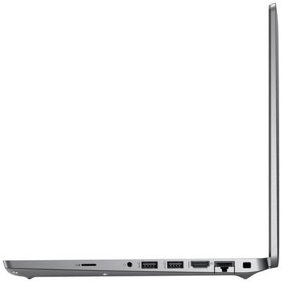 Seitenansicht eines offenen Laptops, silberne Farbe, zeigt Anschlüsse: SD-Kartenleser, USB- und HDMI-Ports.