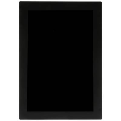 Ein schwarzer rechteckiger Bildschirm, möglicherweise ein ausgeschaltetes Tablet oder Monitor, ohne sichtbare Details oder Muster.