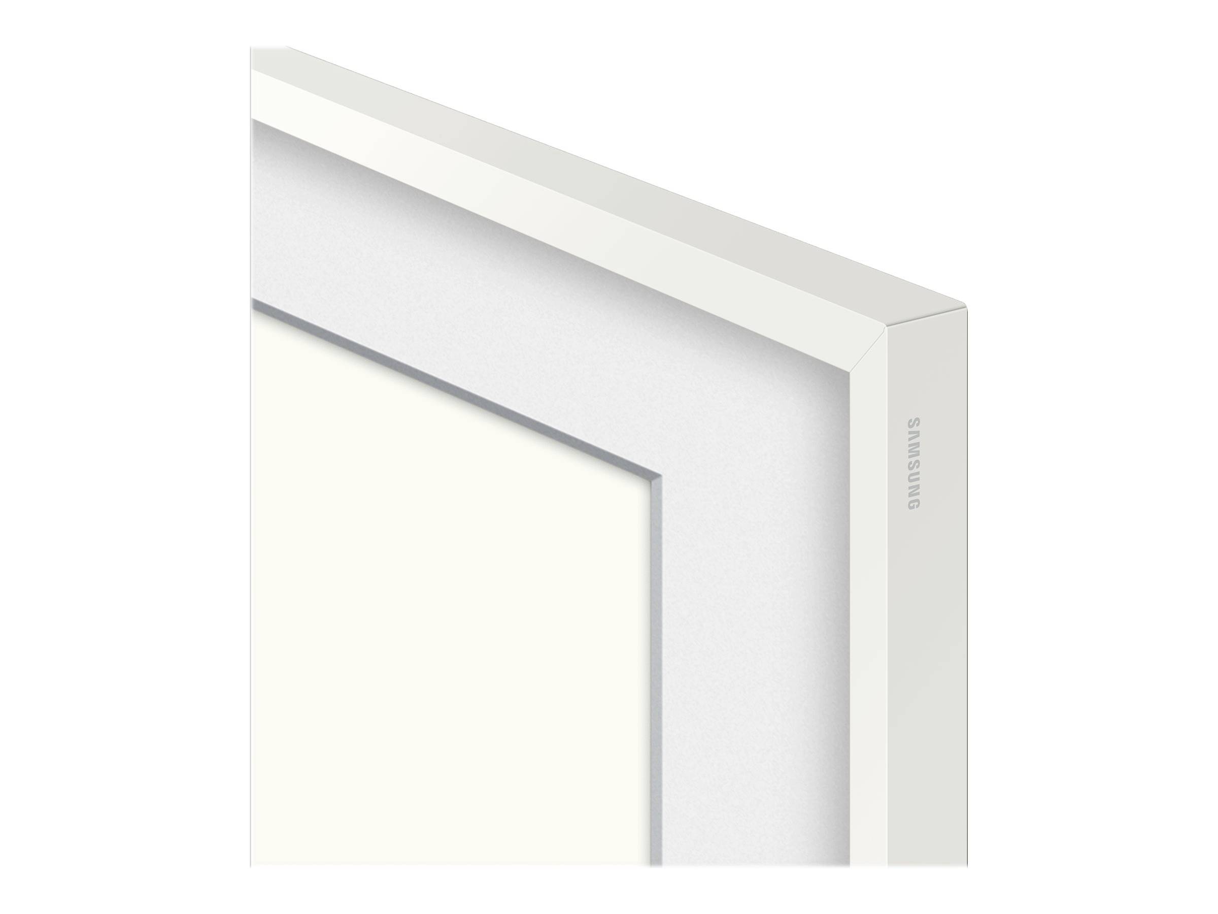 Ecke eines weißen Rahmens mit schlanker, moderner Leiste.