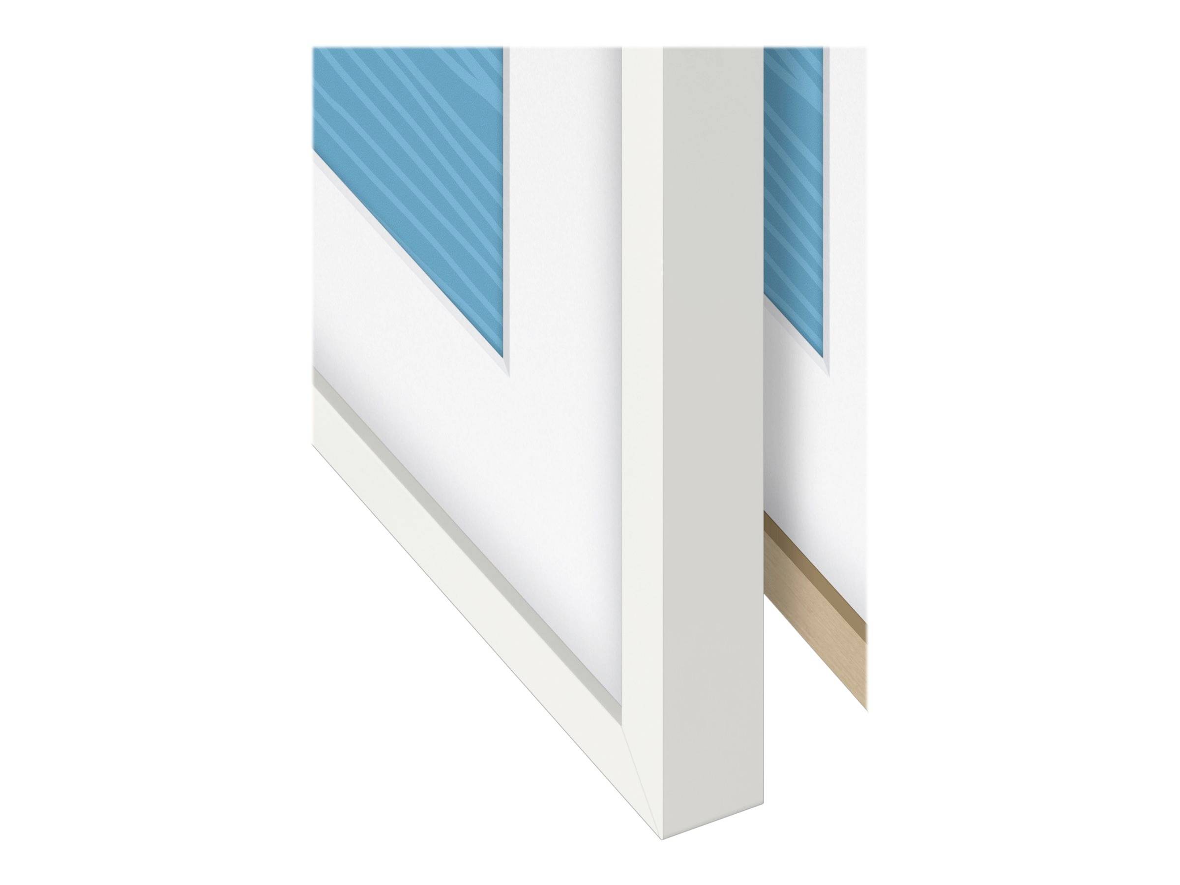 'Profilansicht einer Ecke mit zwei unterschiedlich farbigen Wandkanten, links blau und rechts beige. Zeigt Design-Farbunterschiede.'