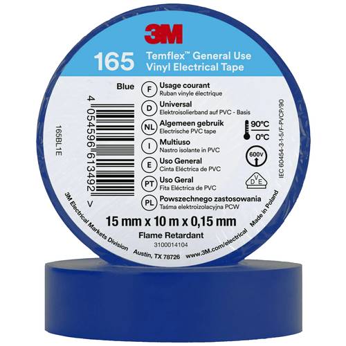 Thumbnail - 3M Temflex™ 165 165BL1E Isolierband Temflex™ 165 Blau (L x B) 10 m x 15 mm 1 St.