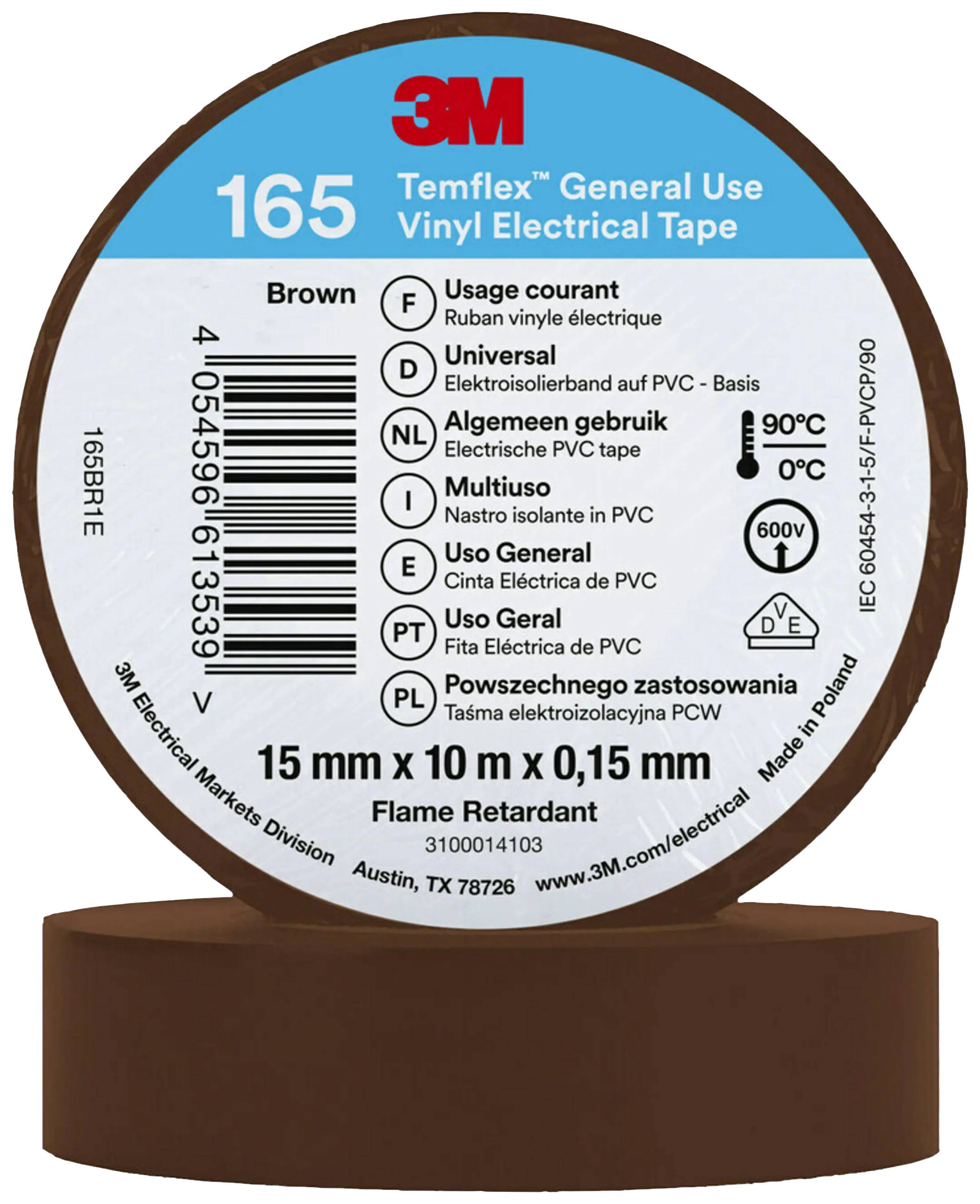 3M Temflex™ 165 165BR1E Isolierband Temflex™ 165 Braun (L x B) 10 m x 15 mm 1 St.