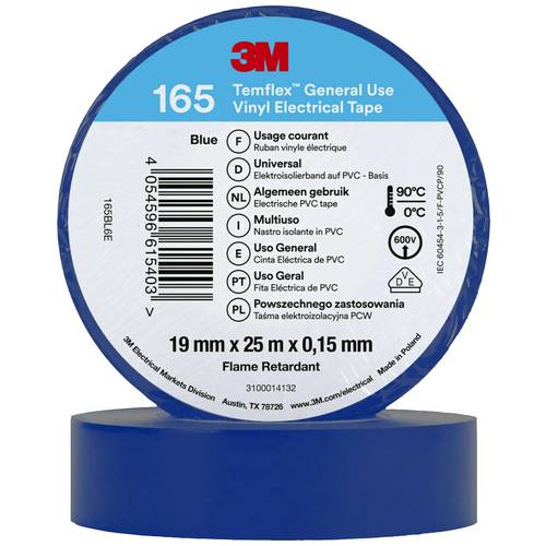 3M Temflex™ 165 165BL6E Isolierband Temflex™ 165 Blau (L x B) 25 m x 19 mm 1 St.