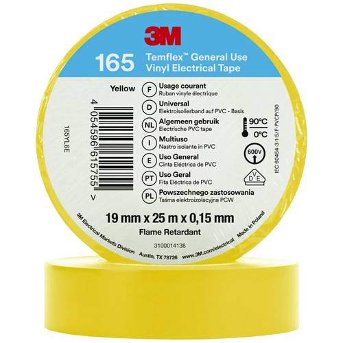 3M Temflex™ 165 165YL6E Isolierband Temflex™ 165 Gelb (L x B) 25 m x 19 mm 1 St.