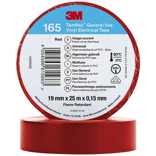 3M Temflex™ 165 165RD6E Isolierband Temflex™ 165 Rot (L x B) 25 m x 19 mm 1 St.