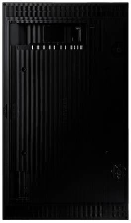 Eine schwarze, rechteckige elektronische Rückwand mit sichtbaren Steckplätzen und Anschlussstellen, geeignet für technologische Geräte.