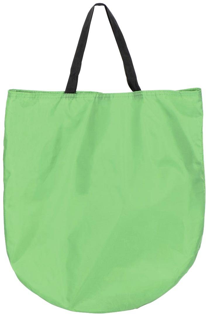 Grüne Tragetasche mit schwarzen Griffen, einfache Stoffstruktur.