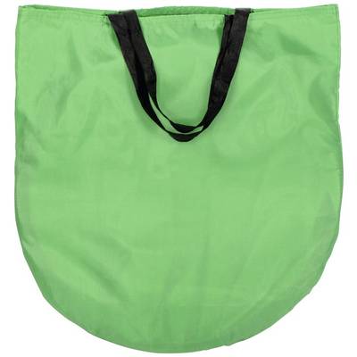 Grüner Einkaufsshopper aus Stoff mit schwarzen Griffen, leer und entfaltet dargestellt.