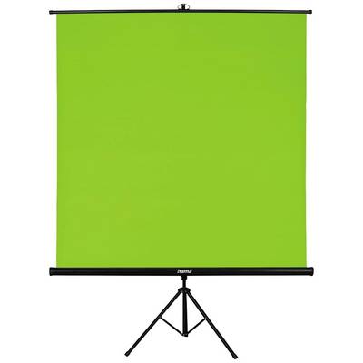 Eine grüne Leinwand auf einem schwarzen Stativ, geeignet für Fotografie- oder Videoaufnahmen mit Chroma-Key-Technik.