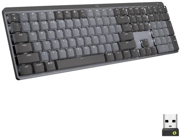 Logitech MX Mechanical Kabellos Tastatur Schweiz, QWERTZ Grau Easy Switch 3 Geräte, Beleuchtet, mit numerischer Tastatur, Multimediatasten